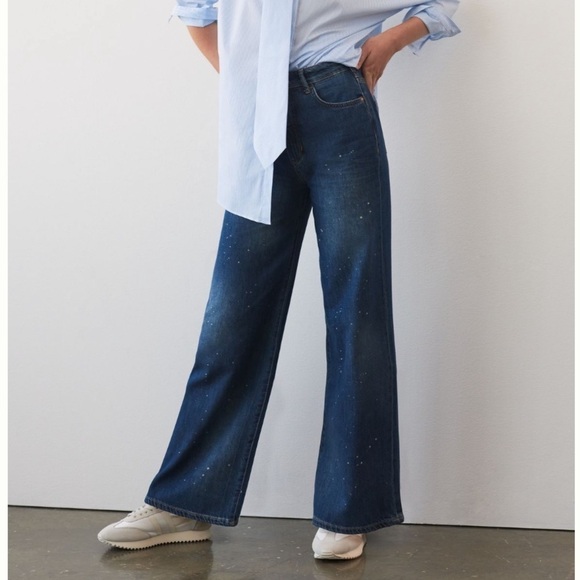 ANTHROPOLOGIE Pilcro The Annie Wide Leg Ultra High Rise Paint Splatter Jeans 28 - Picture 1 of 13